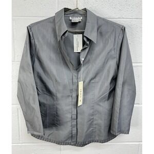 TRACY M. 100% Silk Long Sleeve Silver Gray Button Front Shirt Women's Small NEW